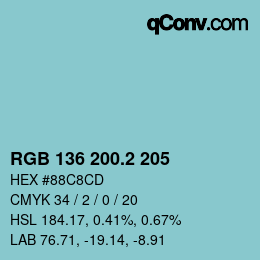 カラーコード: RGB 136 200.2 205 | qconv.com