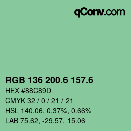 カラーコード: RGB 136 200.6 157.6 | qconv.com