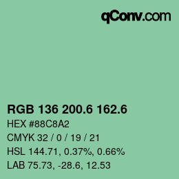 カラーコード: RGB 136 200.6 162.6 | qconv.com