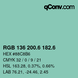 カラーコード: RGB 136 200.6 182.6 | qconv.com