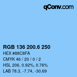 カラーコード: RGB 136 200.6 250 | qconv.com