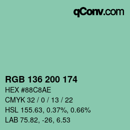 Color code: RGB 136 200 174 | qconv.com