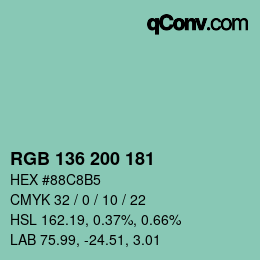 Color code: RGB 136 200 181 | qconv.com