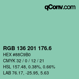 カラーコード: RGB 136 201 176.6 | qconv.com