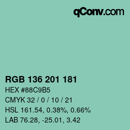 カラーコード: RGB 136 201 181 | qconv.com