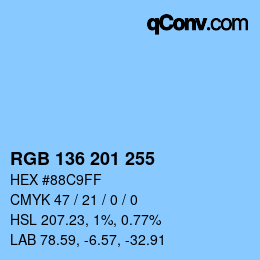 Color code: RGB 136 201 255 | qconv.com