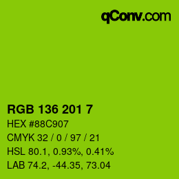 Farbcode: RGB 136 201 7 | qconv.com