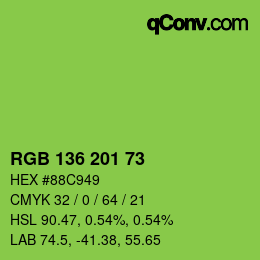 Color code: RGB 136 201 73 | qconv.com