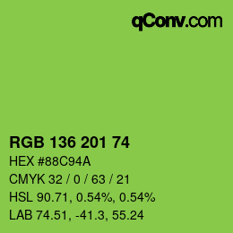 Color code: RGB 136 201 74 | qconv.com