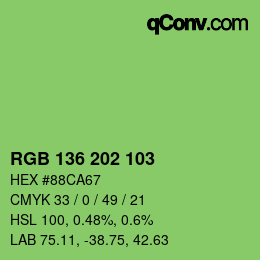 Color code: RGB 136 202 103 | qconv.com