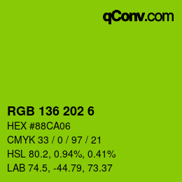 Color code: RGB 136 202 6 | qconv.com