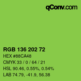 Color code: RGB 136 202 72 | qconv.com