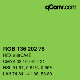 Color code: RGB 136 202 78 | qconv.com
