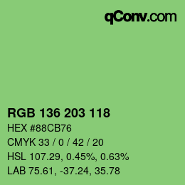 Color code: RGB 136 203 118 | qconv.com