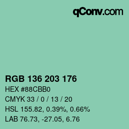 Color code: RGB 136 203 176 | qconv.com
