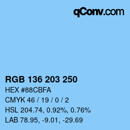 カラーコード: RGB 136 203 250 | qconv.com