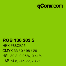 カラーコード: RGB 136 203 5 | qconv.com
