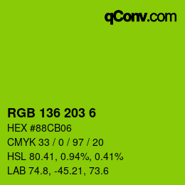 Color code: RGB 136 203 6 | qconv.com