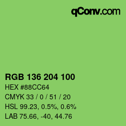 Color code: RGB 136 204 100 | qconv.com
