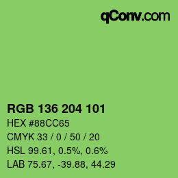 Color code: RGB 136 204 101 | qconv.com