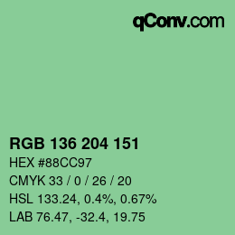 カラーコード: RGB 136 204 151 | qconv.com