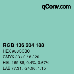 Color code: RGB 136 204 188 | qconv.com