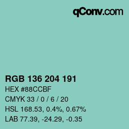 Color code: RGB 136 204 191 | qconv.com