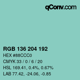 Color code: RGB 136 204 192 | qconv.com