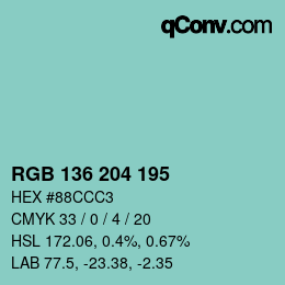 Color code: RGB 136 204 195 | qconv.com