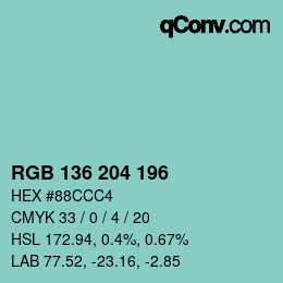 Color code: RGB 136 204 196 | qconv.com