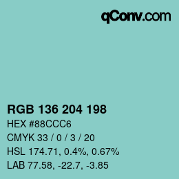 Color code: RGB 136 204 198 | qconv.com