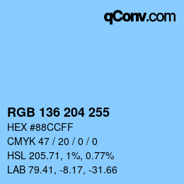 カラーコード: RGB 136 204 255 | qconv.com