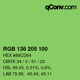 Color code: RGB 136 205 100 | qconv.com
