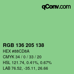 Color code: RGB 136 205 138 | qconv.com