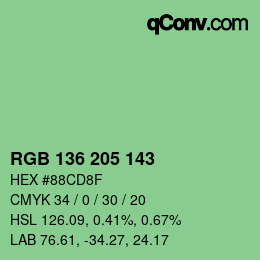 Color code: RGB 136 205 143 | qconv.com