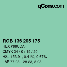 カラーコード: RGB 136 205 175 | qconv.com