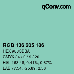 Color code: RGB 136 205 186 | qconv.com