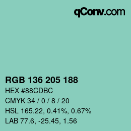 カラーコード: RGB 136 205 188 | qconv.com