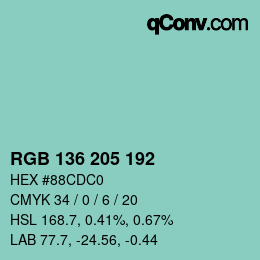 Color code: RGB 136 205 192 | qconv.com
