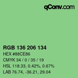 Color code: RGB 136 206 134 | qconv.com