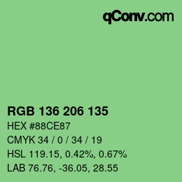 Color code: RGB 136 206 135 | qconv.com