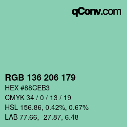 Color code: RGB 136 206 179 | qconv.com