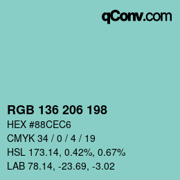 Color code: RGB 136 206 198 | qconv.com