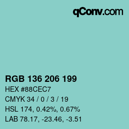 カラーコード: RGB 136 206 199 | qconv.com