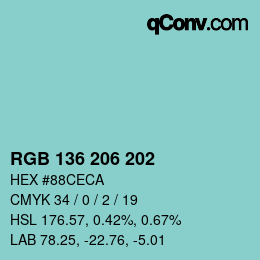 Color code: RGB 136 206 202 | qconv.com