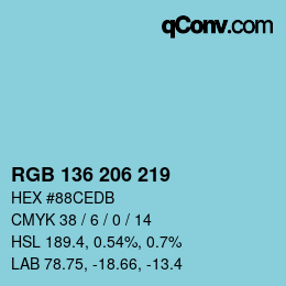 Color code: RGB 136 206 219 | qconv.com