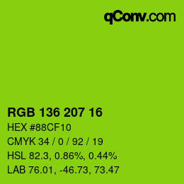 カラーコード: RGB 136 207 16 | qconv.com