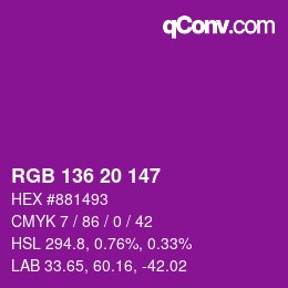 Color code: RGB 136 20 147 | qconv.com