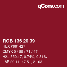 Color code: RGB 136 20 39 | qconv.com