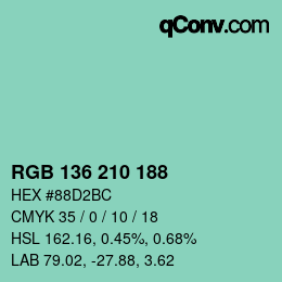 カラーコード: RGB 136 210 188 | qconv.com